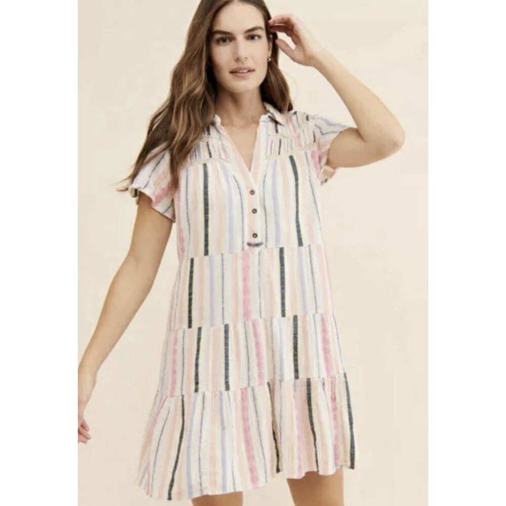 Anthropologie Georgina Tiered Shirt Dress Women’s XS Striped Cotton